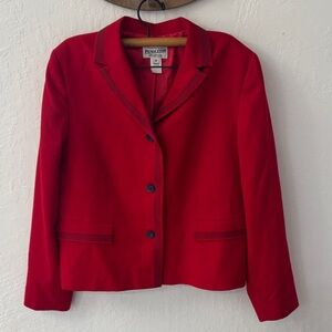 Pendleton Red 100% Wool Blazer Jacket 16 Button Up Navy Lined Embroidered